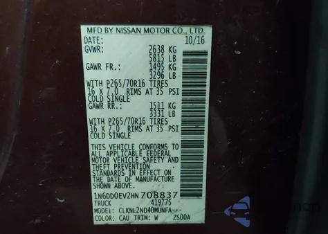 2017 Nissan Frontier Sv z USA, uszkodzony, nr VIN 1N6DD0EV2HN708837